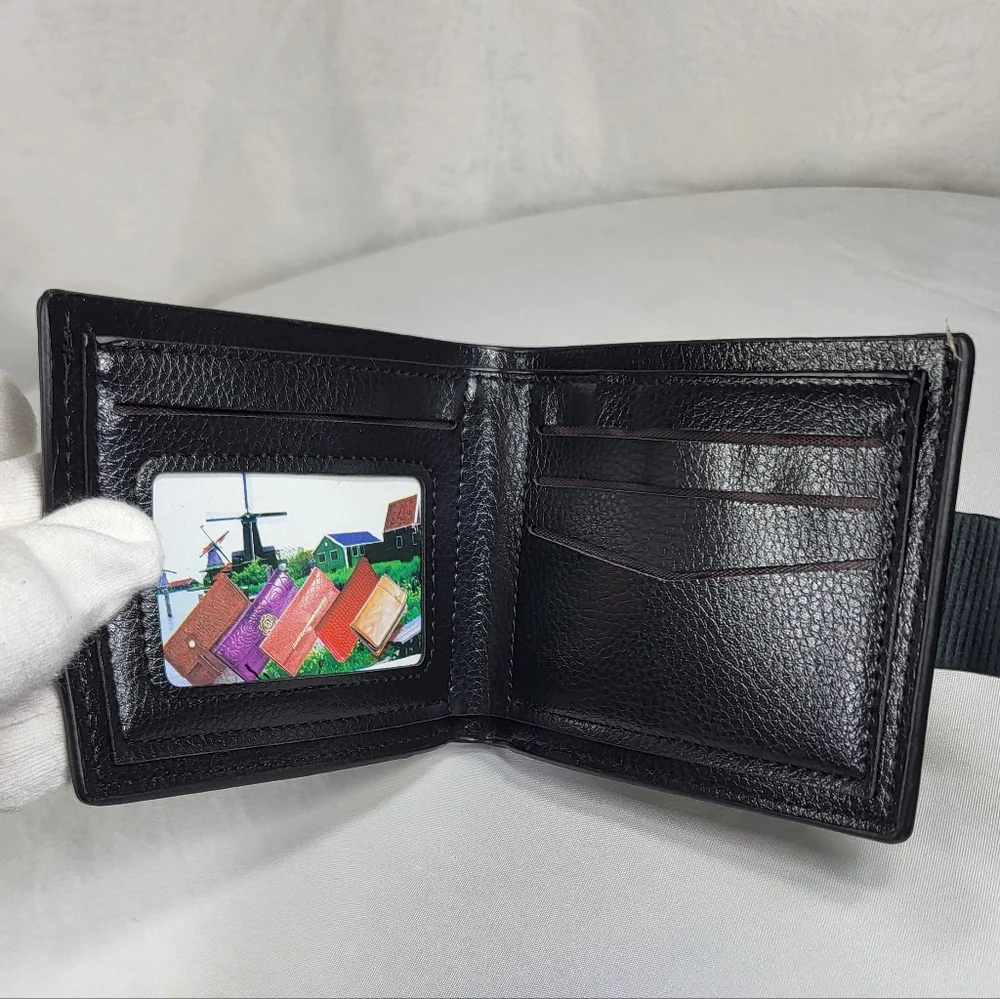 Slim Black PU Bifold Leather Wallet With Magnetic Closure
